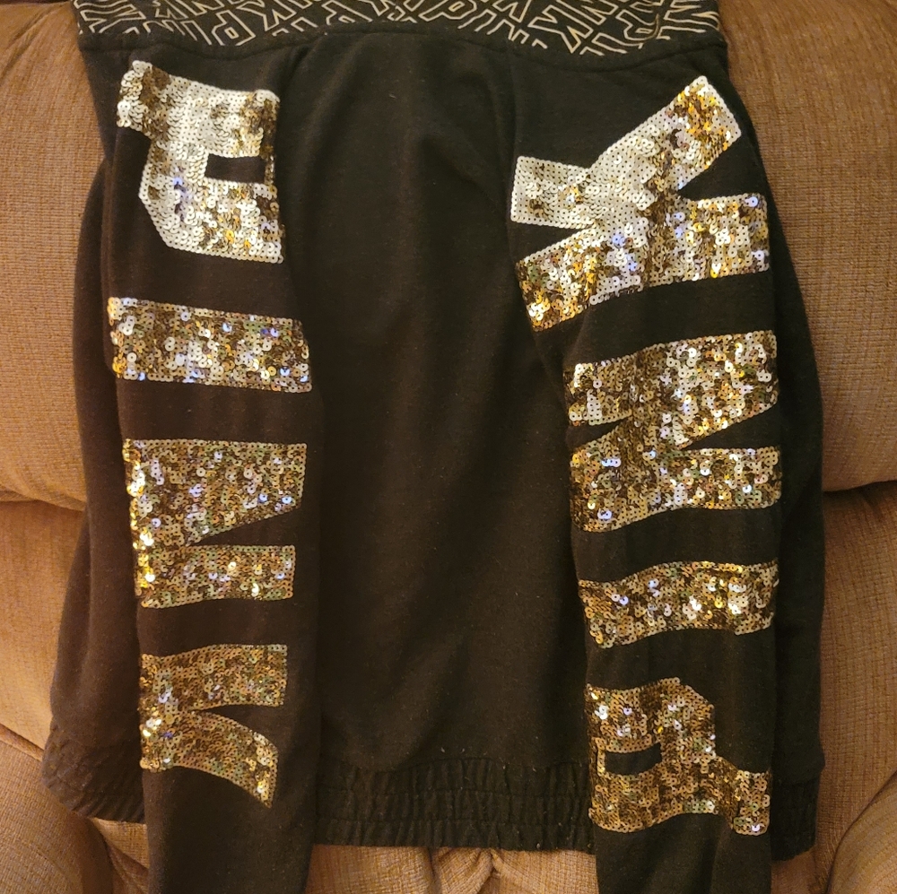 Victoria Secret PINK zip up sweatshirt (grey/gold)